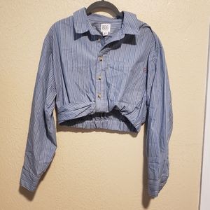 BDG‎ Long Sleeve Cropped Top Button Front Stripes